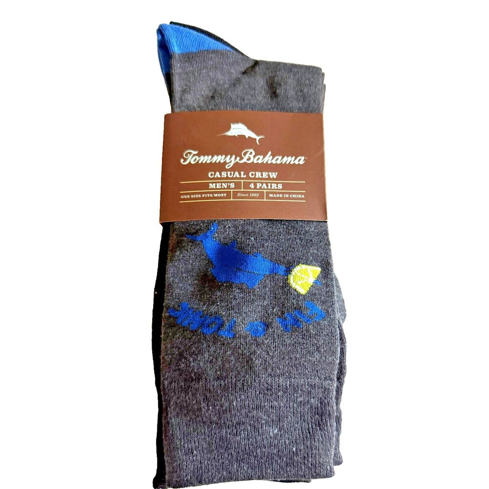Tommy Bahama 4 Pair Socks Mens Casual Dress Marlin Palm Trees Martini Black Gray